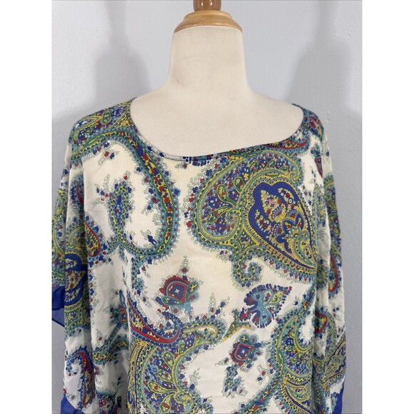 Talbots Blouse Womens 2X Silk‎ Multi Paisley Abstract Kimono Top Festival - Picture 2 of 11